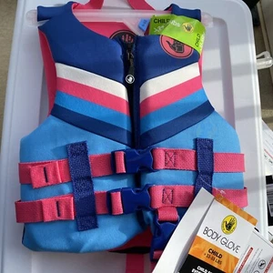 Body Glove Child Evoprene PFD Life Vest 34-55 lbs Pink Blue White Stripe USCG/TC - Picture 1 of 11