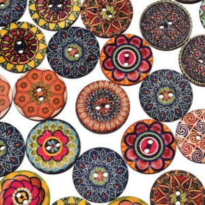 100pcs 2 Holes Mixed Boho Flower Wooden Button Sewing Scrapbooking DIY Craft - Picture 1 of 14