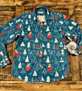 J&DHUASHA Christmas Shirt for Men Long Sleeve Button Down Santa and Trees Size M - Picture 1 of 7