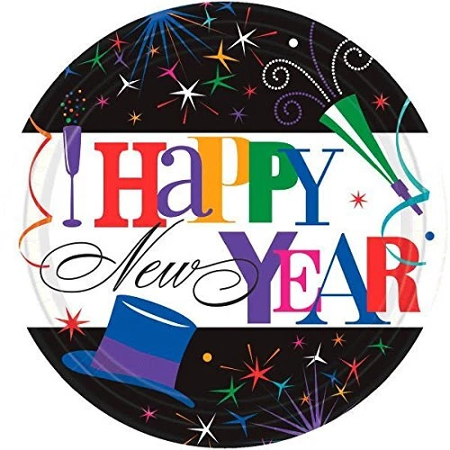 Anillo en el Año Nuevo Negro Blanco Estrellas Nochevieja Fiesta 9" Platos de Cena de Papel Foto 1 de 1