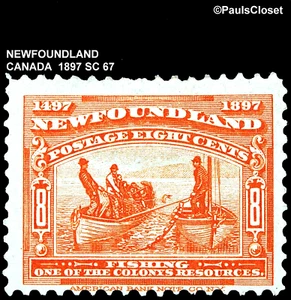 NEWFOUNDLAND 1897 SC 67 FISHING RED ORANGE 8¢ MHR OG FINE - Picture 1 of 2