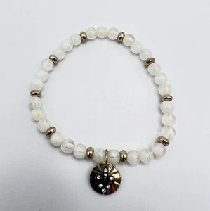 Moonstone Bracelet With Gold tone Rhinestone Charm - Picture 1 of 9