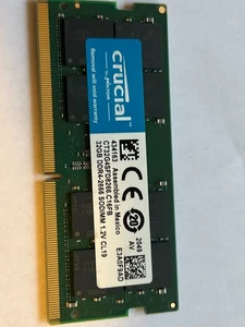 Crucial 32GB 2666MHz DDR4 SODIMM RAM PC4-21300 Memory CT32G4SFD8266 - Afbeelding 1 van 1