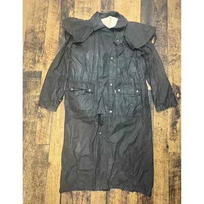 Kakadu Traders Australia Men's Black Oilskin Duster Coat Outback Riding Barn - Image 1 of 4