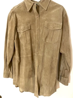 Camisa de gamuza de cuero vintage Ralph Lauren para mujer chaqueta botones talla grande bronceada Foto 1 de 4