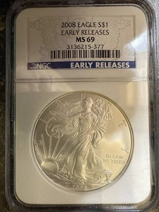 2008 Bullion Silver Eagles NGC MS-69 EARLY RELEASES - Picture 1 of 2