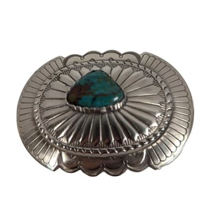 Hebilla de cinturón de plata de ley Royston turquesa Nev ovalada, fundición, oxidada, juego de bisel - Imagen 1 de 10