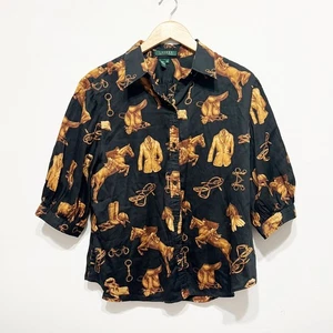 Lauren By Ralph Lauren equestrian cowboy western puff sleeve shirt size XL  - Picture 1 of 4