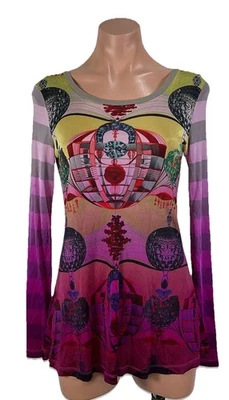 Custo Barcelona Nylon AOP Pink Blue Top Womens Vintage 90s Art to Wear One Size - Image 1 of 4