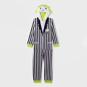 Kid's Fleece Beetlejuice Hooded Union Suit One Piece Pajama 8, Medium #6256 - Picture 1 of 10