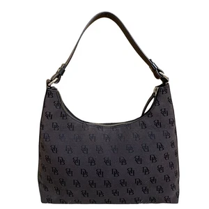 DOONEY & BOURKE Slim Black Canvas Vintage Signature Logo Hobo Bag - Picture 1 of 20