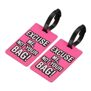 2Pcs PVC Luggage Tag Identifier Label Excuse Me Not Your Bag Pattern Pink - Picture 1 of 6