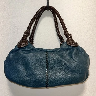 Bolsa de ombro feminina Paolo Masi couro feita na Itália azul trançada Y2K HTF rara - Imagem 1 de 4