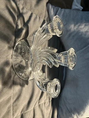 Fostoria Baroque Glass Candlestick Holder 3 Light Glows Vintage - Image 1 of 2