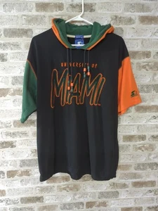 Vintage Starter University of Miami Hurricanes Double Hooded T Shirt Beads sz L - Picture 1 of 7