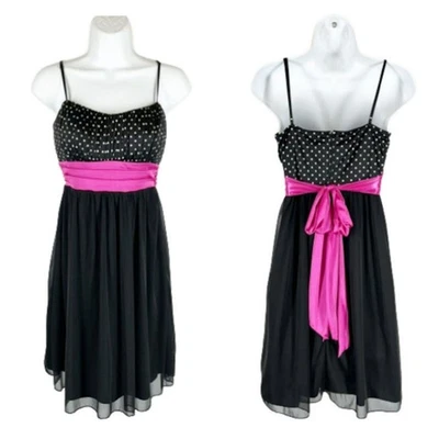 Ruby Rox M Prom Party Dress Sweetheart Black White Polka Dot Pink Bow - Image 1 of 4