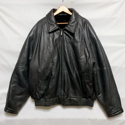 PHAT FARM Reversible Leather Bomber Jacket Fur Lined Stadium Black 2XL - Image 1 of 4