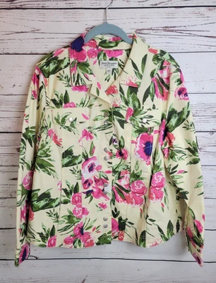 Chaqueta Blazer Norm Thompson Amarilla Floral Bolsillos Frontales a Presión Para Mujer Talla XLP Foto 1 de 4