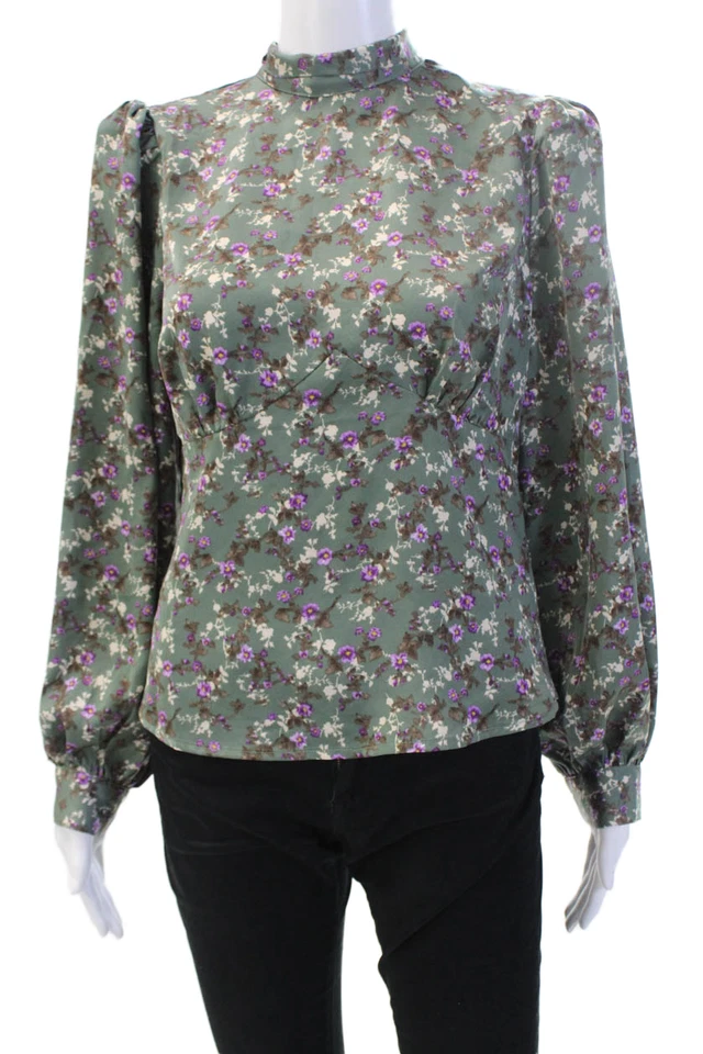 ASTR, Blusa Mujer Verde Floral Cuello Alto Corbata Manga Larga Talla M Foto 1 de 4