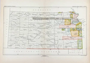Mapa KANSAS 1899 ORIGINAL - CESIONES DE TIERRAS INDIAS POR TRATADO (13X7,5)  - Imagen 1 de 5