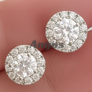 2.00Ct Moissanite Halo Stud Earrings | 6 mm Round Cut Solid 14K White Gold 💎 - Picture 1 of 7