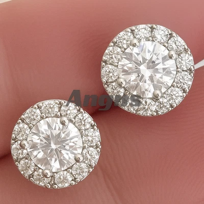 2.00Ct Moissanite Halo Stud Earrings | 6 mm Round Cut Solid 14K White Gold 💎 - Image 1 of 4