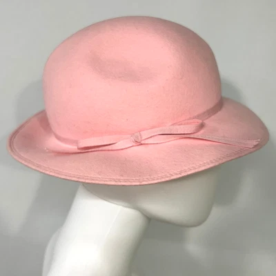 Sombrero Georgi Rosa Lana Fieltro Detalle Lazo Coqueta Retro Femenino Poder Rosa De Colección Foto 1 de 4