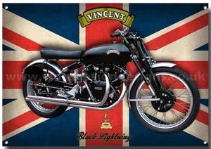 LETRERO DE METAL MOTOCICLETA VINTAGE NEGRO RAYO TALLA LGE A3, VINTAGE. - Imagen 1 de 1