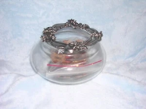 Potpourri Footed Dish with Pewter Floral Rim with Potpourri - Picture 1 of 2