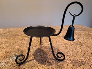PartyLite Barrington Black Wrought Iron 3-Legged Pillar Candle Holder w/Snuffer - Picture 1 of 12