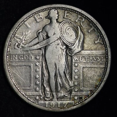 1917-S TY 1 Standing Liberty Silver Quarter CHOICE VF FREE SHIPPING E329 ACTX - Image 1 of 2