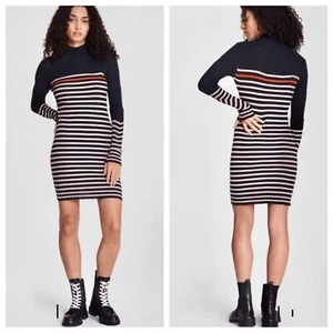 NWT Rag & Bone Kate Sweater Dress Striped Turtleneck Cotton Cashmere Blue XXS - Picture 1 of 6
