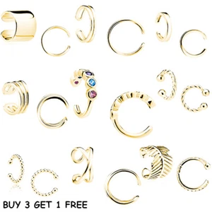 Gold Ear Cuff Huggy Fake Earring Body Vermeil Gold Fast Shipping - Picture 1 of 20