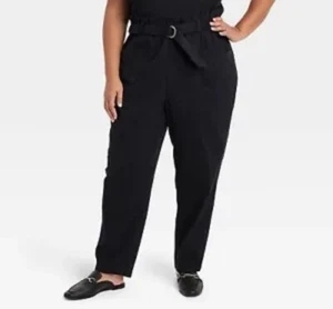 Women's High-Waisted Paperbag Taper Trousers - Ava & Viv Black - Plus Sz 3X - Picture 1 of 2