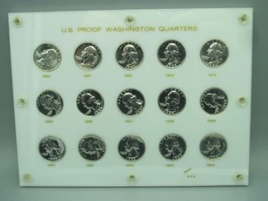 1950-1964 15 Coin Set Washington Proof Silver Quarters Capital Plastics Holder - Picture 1 of 5