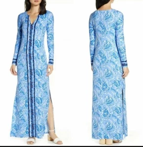 Lily Pulitzer Größe Small 100 % Baumwolle blau Blumen UF 50 FAYE Maxikleid neu ohne Etikett - Bild 1 von 18