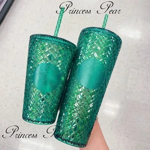 Starbucks Spring 2022 Iridescent Jeweled Green Grande & Venti Tumbler Set - Picture 1 of 10