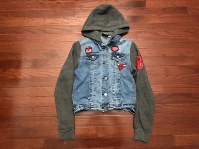 WOMENS CHICAGO BULLS JEAN JACKET LADIES SMALL BLUE DENIM GRAY NBA UNK HOODED S - Image 1 of 4