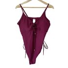NEW Cupshe O-Ring Swimsuit One Piece Burgundy Red Ruched Tie Women’s Size XL