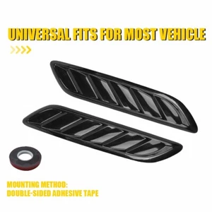 Pair New Glossy Black Air Flow Vent Bonnet Car Front Hood Scoop Cover Trim Decor - Picture 1 of 10