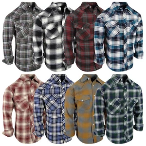 Camisa de franela a cuadros estilo occidental a presión para hombre con solapa bolsillos en el pecho nuevos colores - Imagen 1 de 22