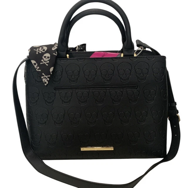 Betsey Johnson Skulls Skulltastic Women's Satchel Purse Bag, Large - BM20535 (Black)