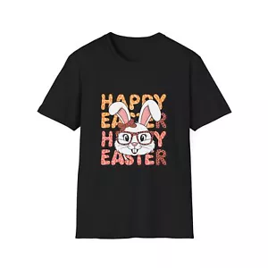 Happy Easter Bunny T-Shirt, Cute Easter Tee, Spring Shirt, Unisex Graphic Tee, - Picture 1 of 23