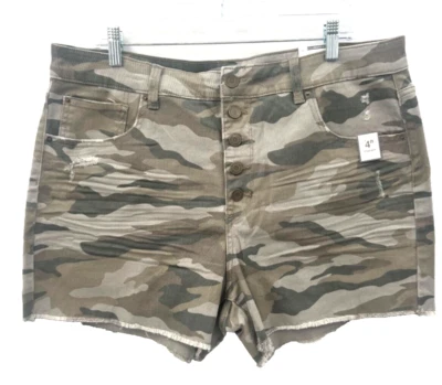 Pantalones Cortos Time and Tru Para Mujer 20 Tiro Alto Relajado Camuflaje Abotonado Corte Nuevo Con Etiquetas Foto 1 de 4