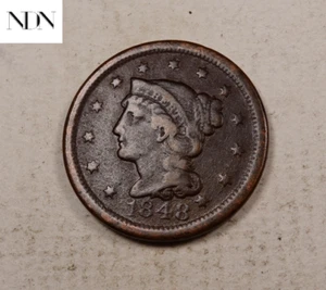 Centavo grande cabello trenzado 1848 - muy fino (en estado bastante bueno) #lc831 - Imagen 1 de 3