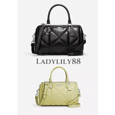 Cartera Coach CJ610 Rowan nueva con etiquetas con diamantes hinchados acolchado napa cuero liso Foto 1 de 4