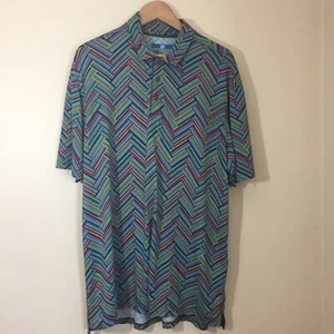Ibkul Polo Shirt Mens XL Golf UPF 50 Colorful Chevron Athleisure Wicking - Picture 1 of 10
