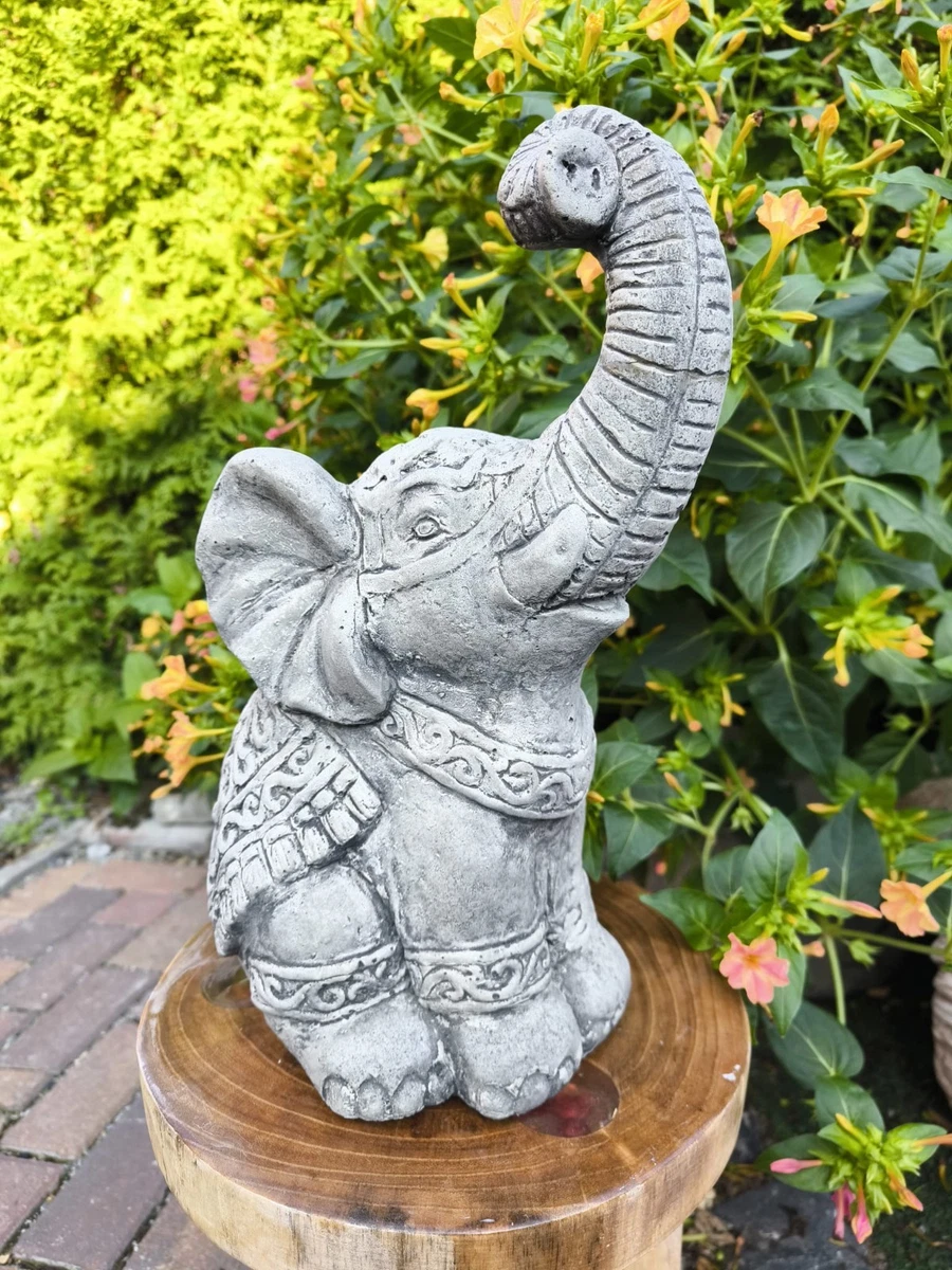 Großer Indischer Elefant Gartenfigur Aus Steinguss - 44 Cm Hoch, 52x27 Cm, 26 Kg, Frostsicher & Wetterfest (grau)