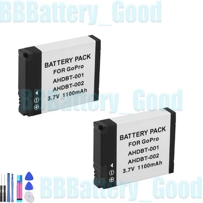 2x Battery for GoPro AHDBT-001 AHDBT-002 HD HERO1 HERO2 HD HERO 1100mah - Image 1 of 4