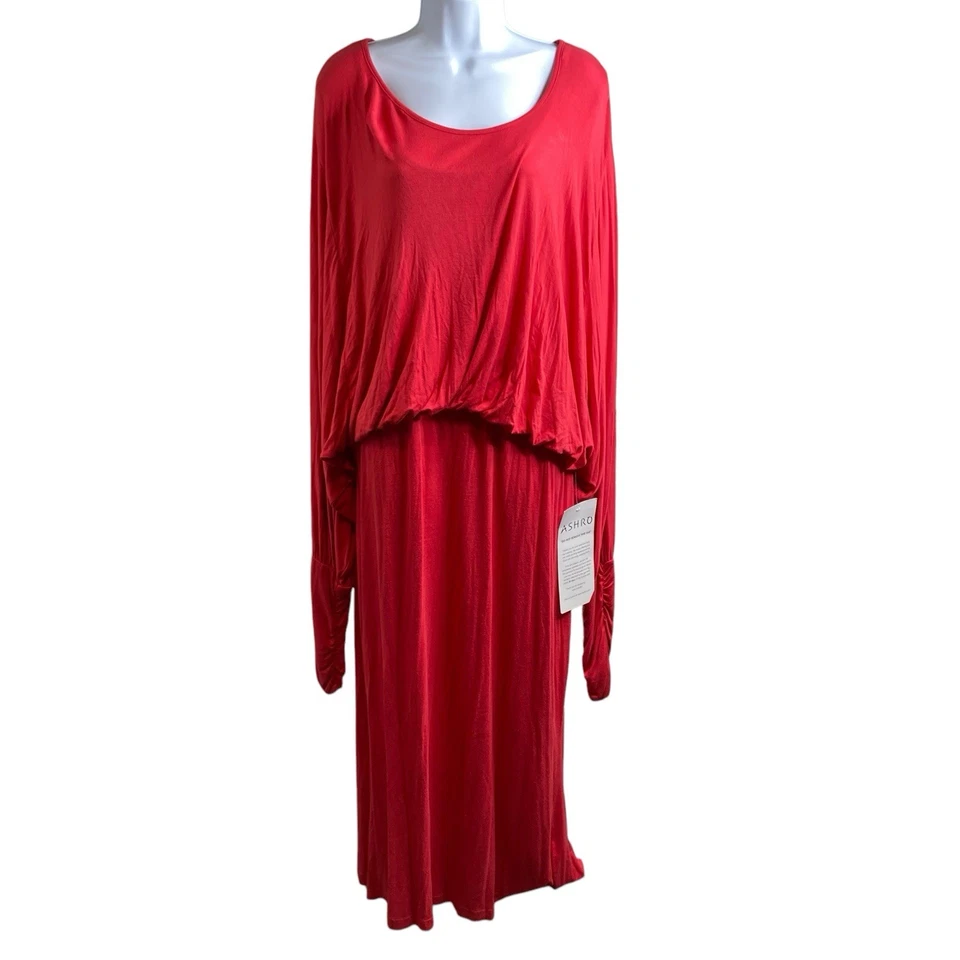 Maxi Vestido Para Mujer Ashro Rojo Drapeado Jersey Talla 18 Mangas Ala de Murciélago Boho Fluido Foto 1 de 4